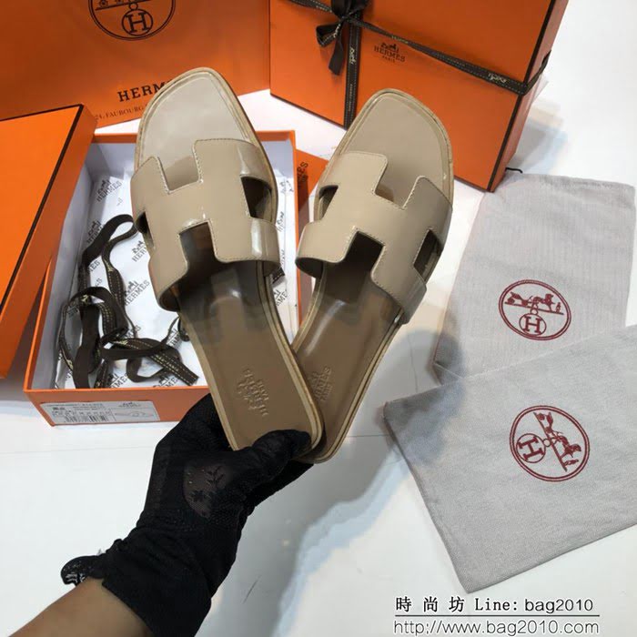 HERMES愛馬仕 頂級品質 2018漆皮系列 貴婦拖鞋 休閒百搭款 真皮底女拖鞋  dsX1411